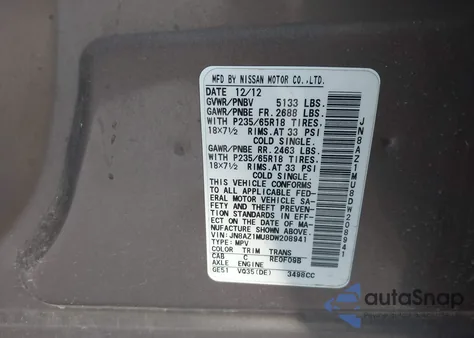 2013 Nissan Murano Sl из США, поврежденный, VIN JN8AZ1MU8DW208941